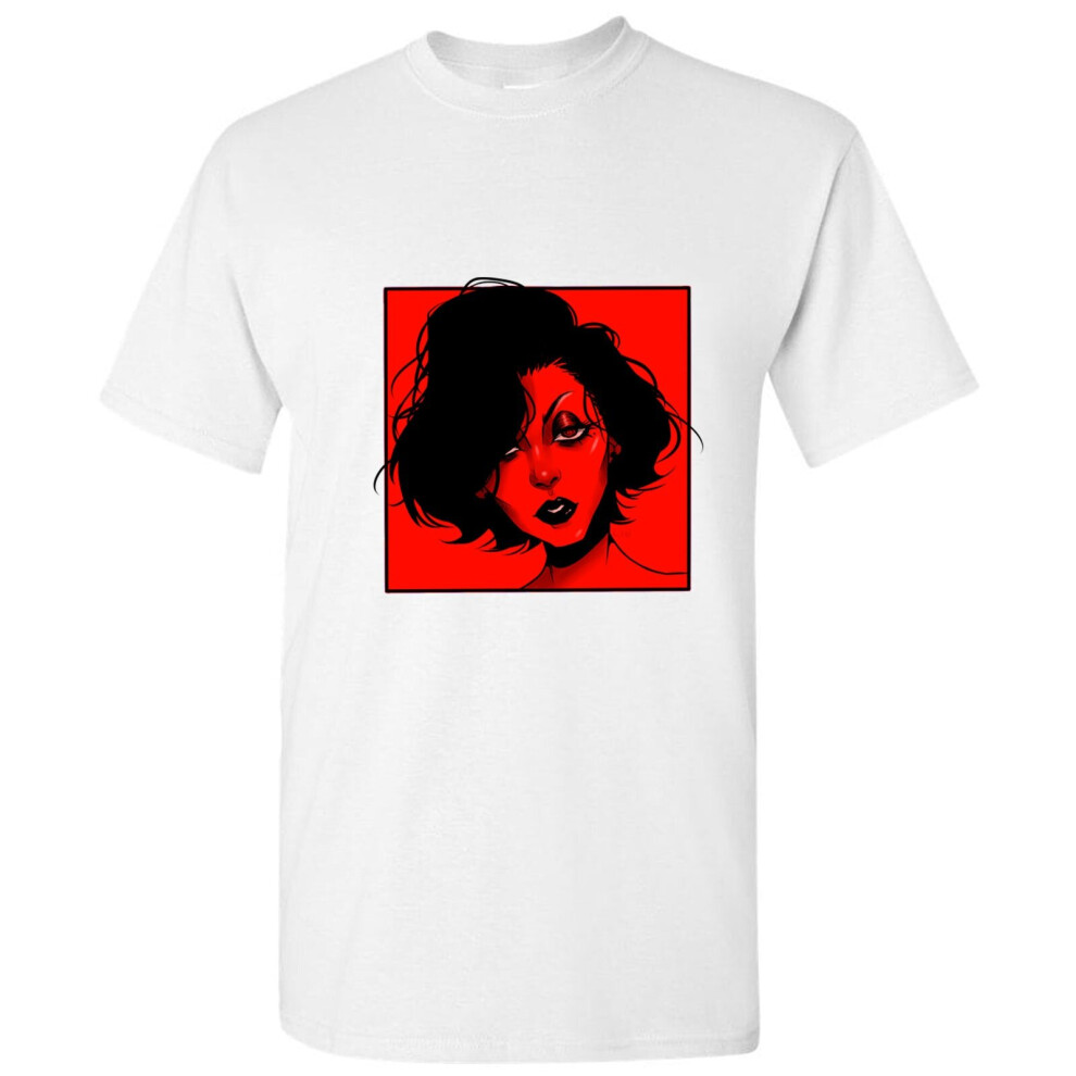 (5XL) Red Dull Girl Fashion Abstract Art White Men T Shirt Tee Top