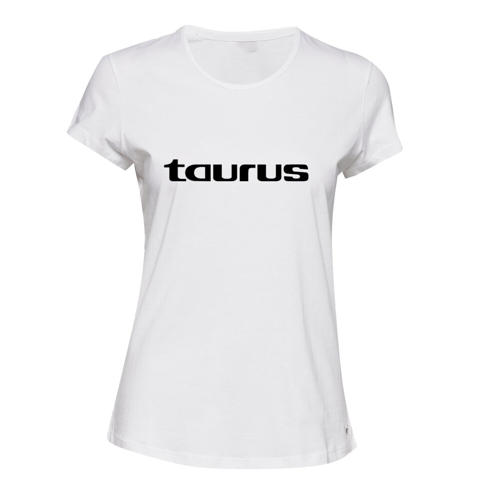 (White, M) Taurus Bull Text Zodiac Horoscope Astrological Sign Ladies Women T Shirt Tee Top