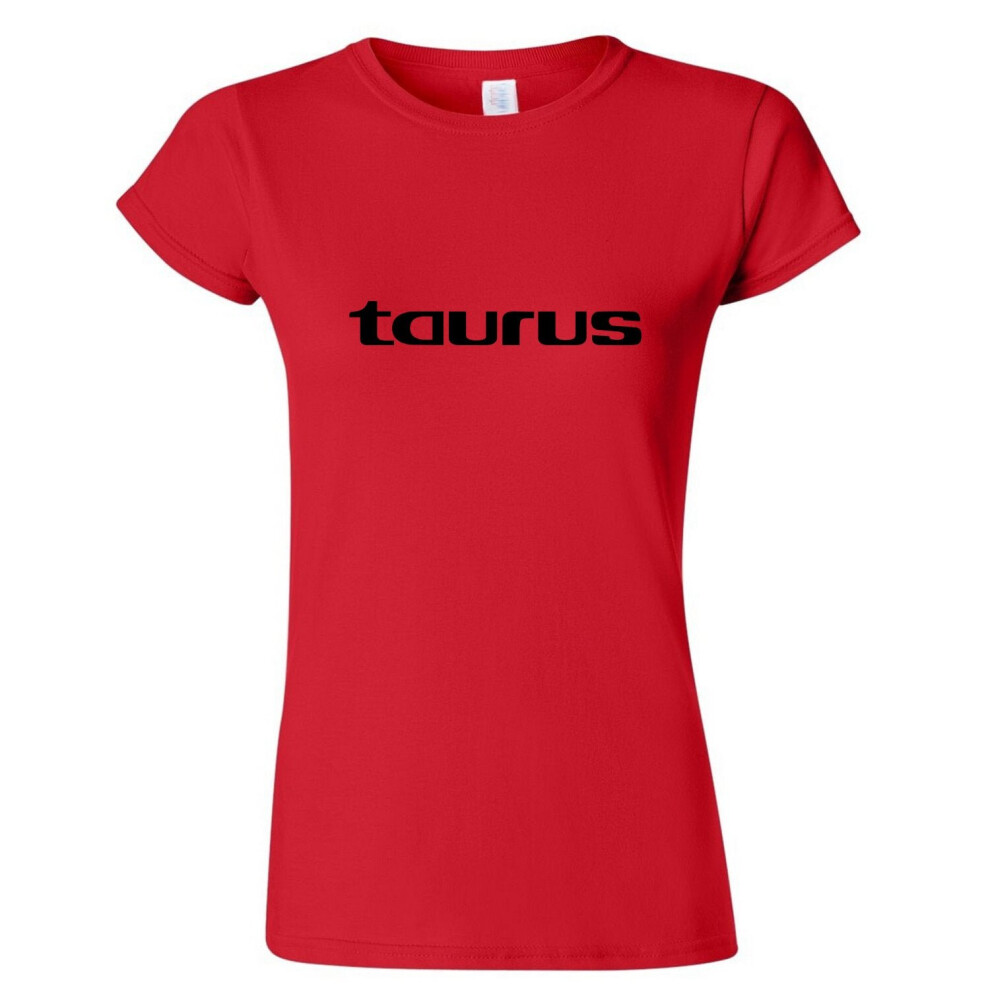 (Red, M) Taurus Bull Text Zodiac Horoscope Astrological Sign Ladies Women T Shirt Tee Top