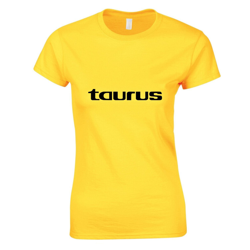 (Yellow, S) Taurus Bull Text Zodiac Horoscope Astrological Sign Ladies Women T Shirt Tee Top