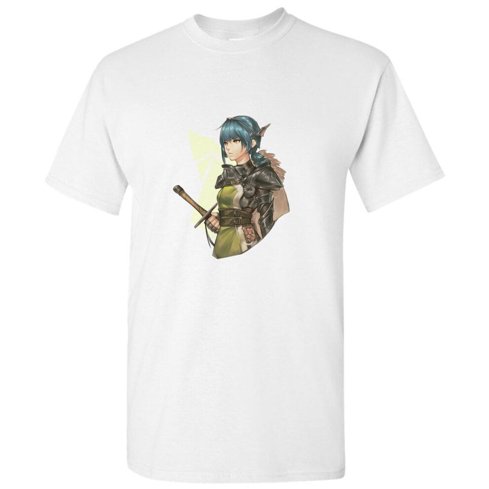 (2XL) Warrior Girl Print Animation Comic Manga Art White Men T Shirt Tee Top