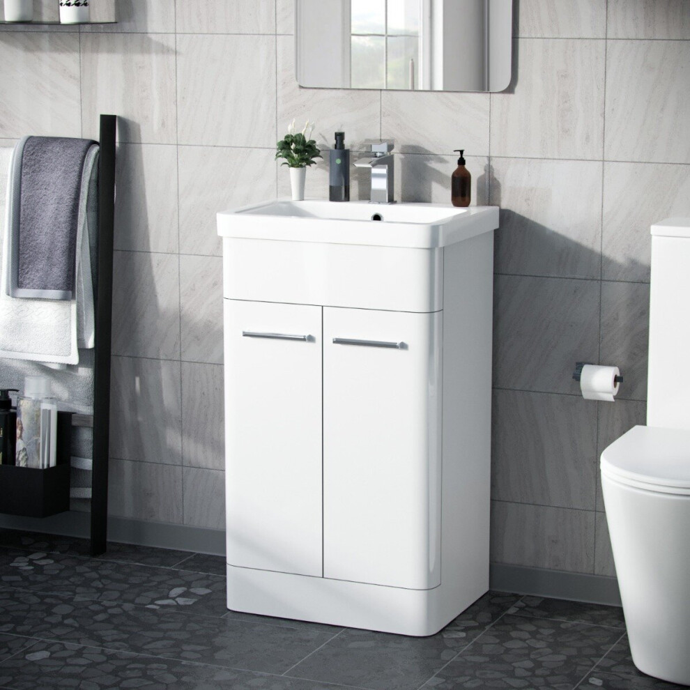 Afern 500mm Freestanding MDF Vanity Unit Cabinet & Wash Basin White- Flat Pack