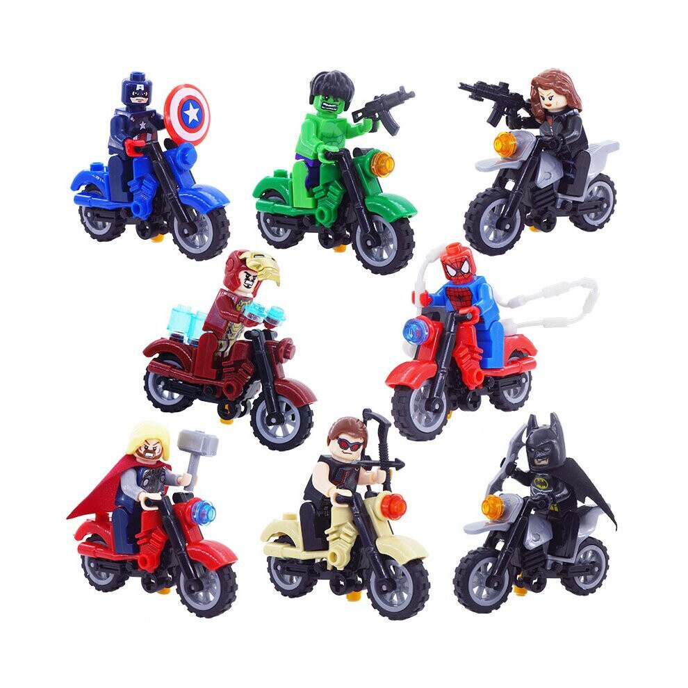 8PCS Superhero Motorcycles Minifigures Toys Fit Lego