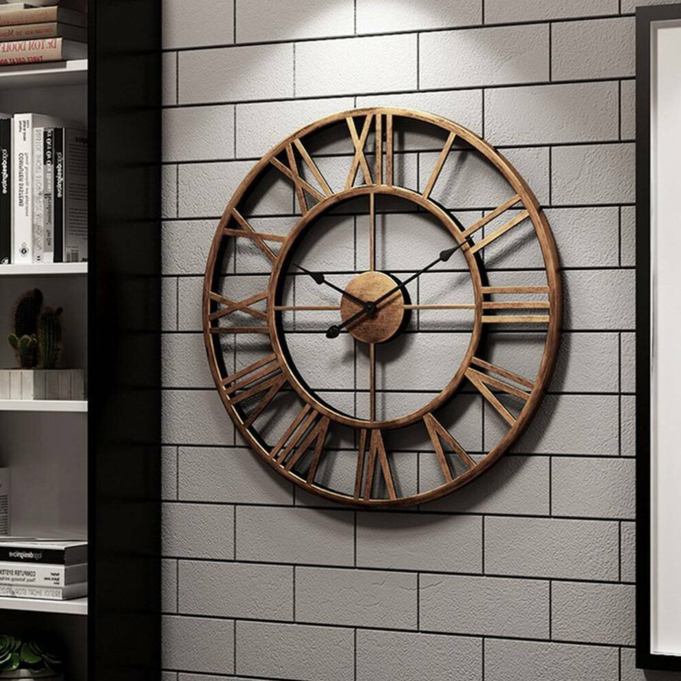 Skeleton Metal Roman Wall Clock Big Numerals Giant Open Round Face UK