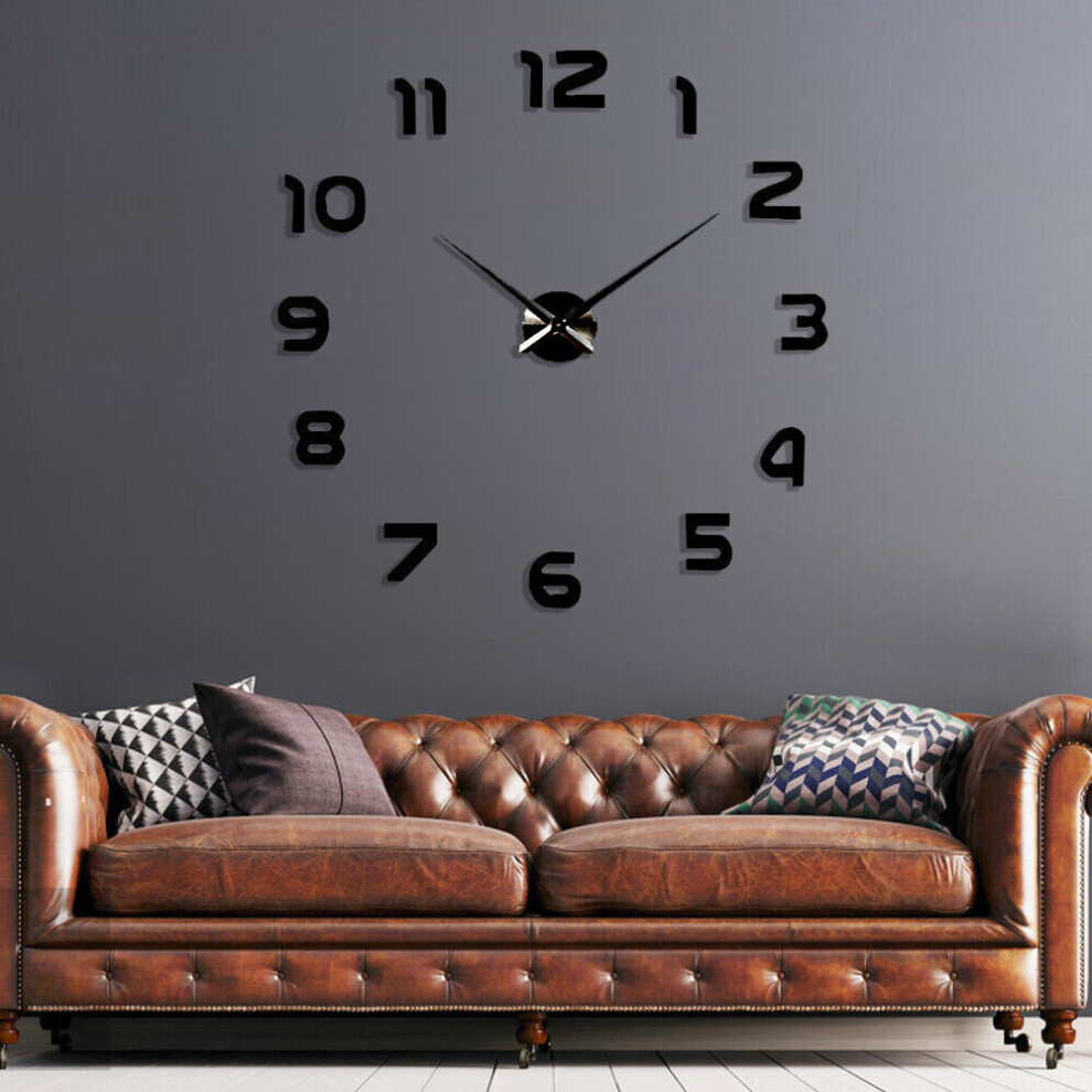 (Black) DIY 3D Number Wall Clock Mirror Sticker