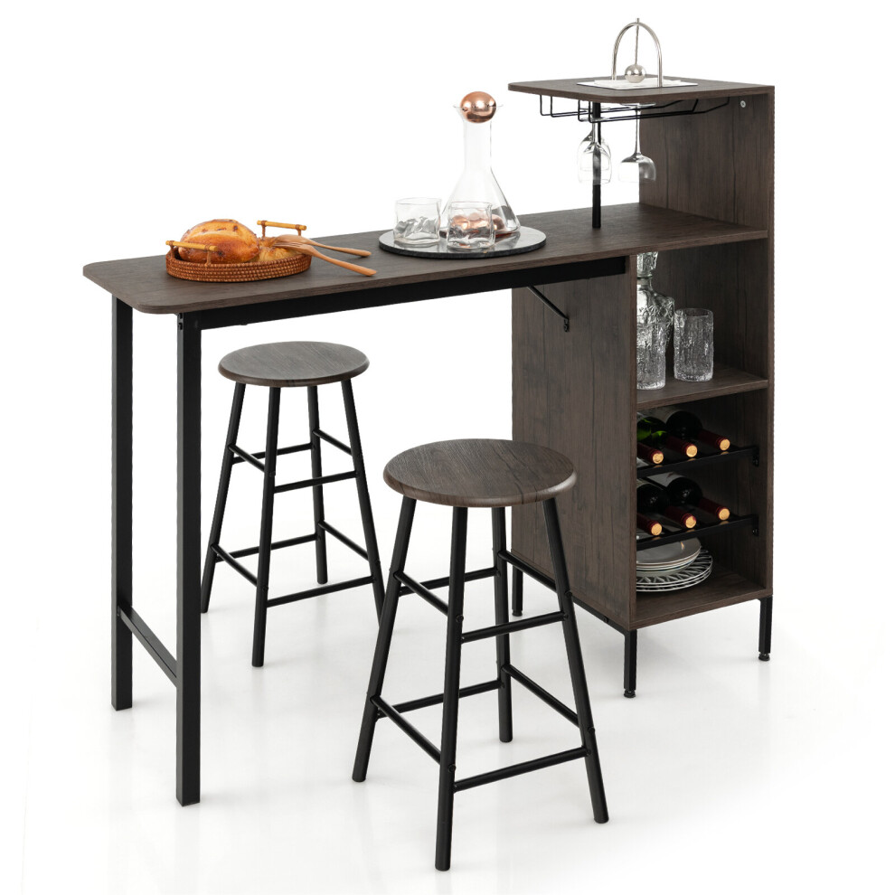 3PCS Bar Table Chair Industrial Pub Counter Height Dining Table Set