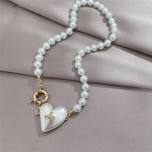 Fashion Large Heart White Pearl Necklace Choker