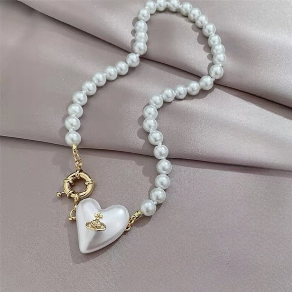 Fashion Large Heart White Pearl Necklace Choker