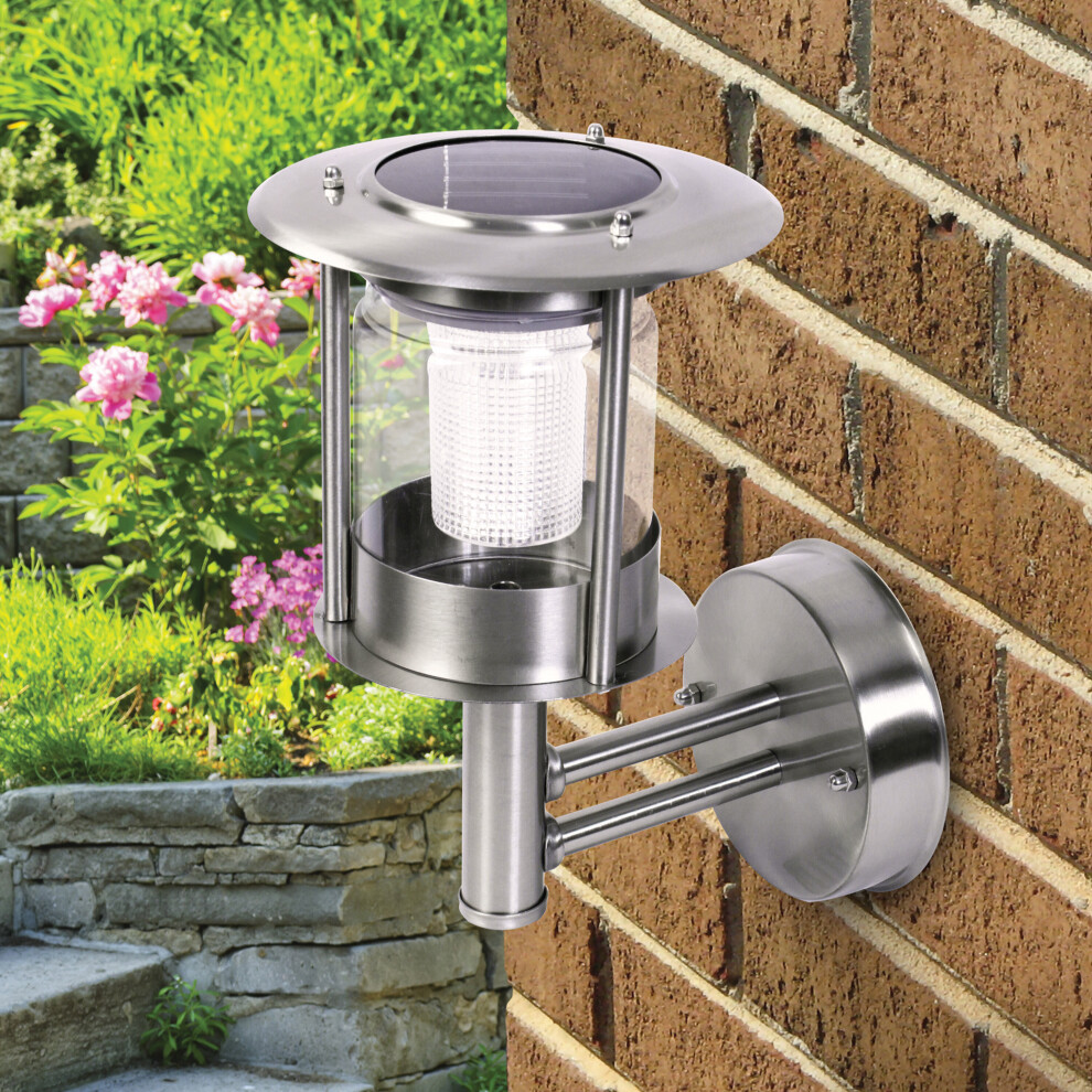GardenKraft 18020 Solar Contemporary Steel Wall Light / Auto-On Function