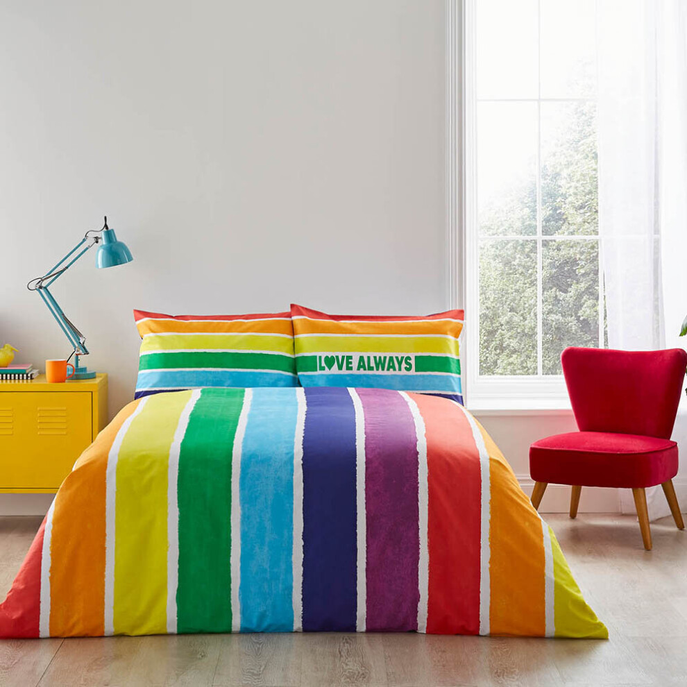 (Single, Multicoloured) Pride Rainbow Coloured Love Always Duvet Cover Set  Duvet Cover & Pillowcase(s)