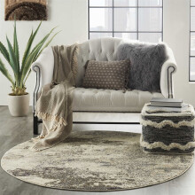 (Small 121x121cm) Celestial Abstract Circle Round Rugs CES02 in Ivory Grey by Nourison