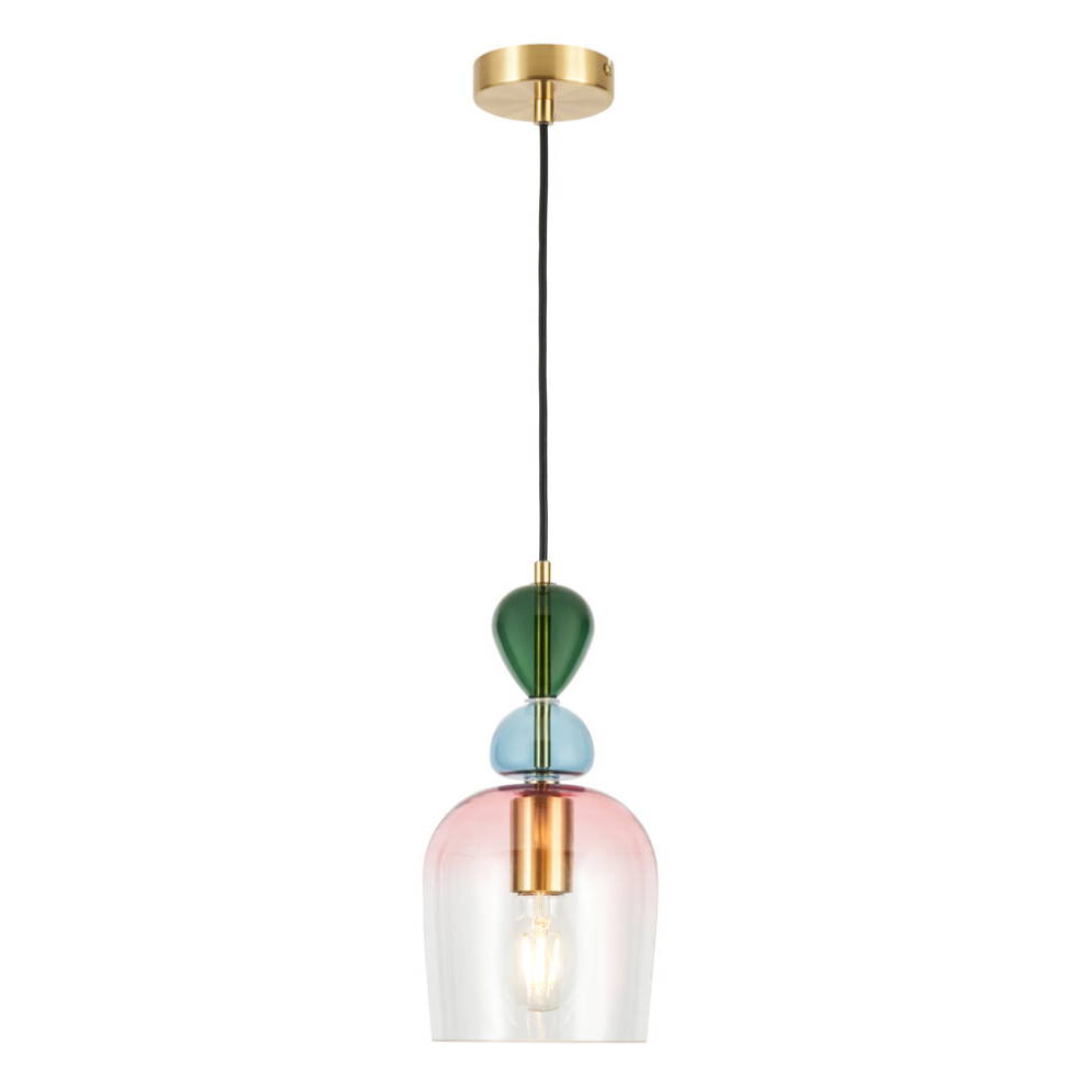 Visconte Vietri Pendant 1 Light with Multi Coloured Glass Shades Brass