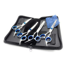 Gravitis Pet Supplies Professional Dog Grooming Scissors Five Piece Set with Case - 5 Pack: 2 x Curved Dog Trimming Scissors, Thinning Shears