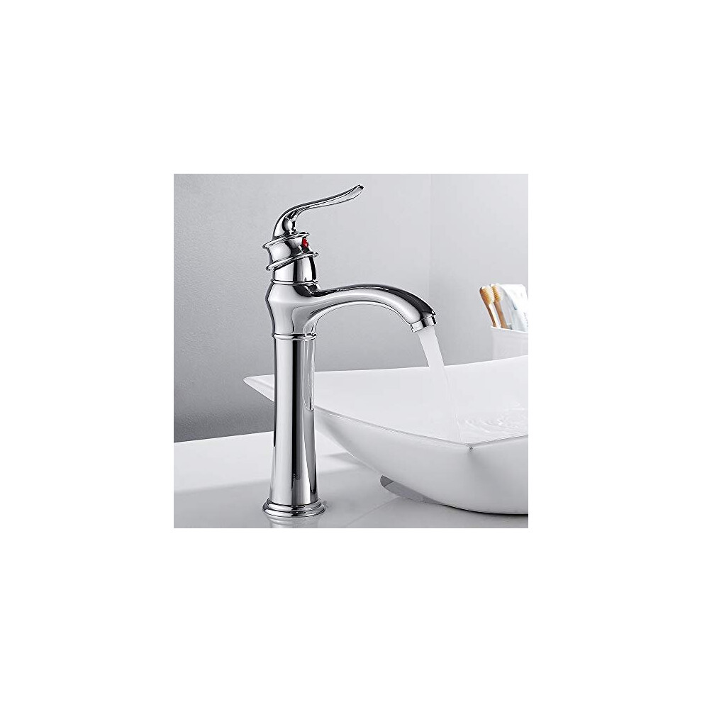 Modern Mono Tall Basin Mixer Tap Solid Brass Bathroom Sink Mixer Taps Monobloc Chrome Counter Top Hot and Cold Faucet