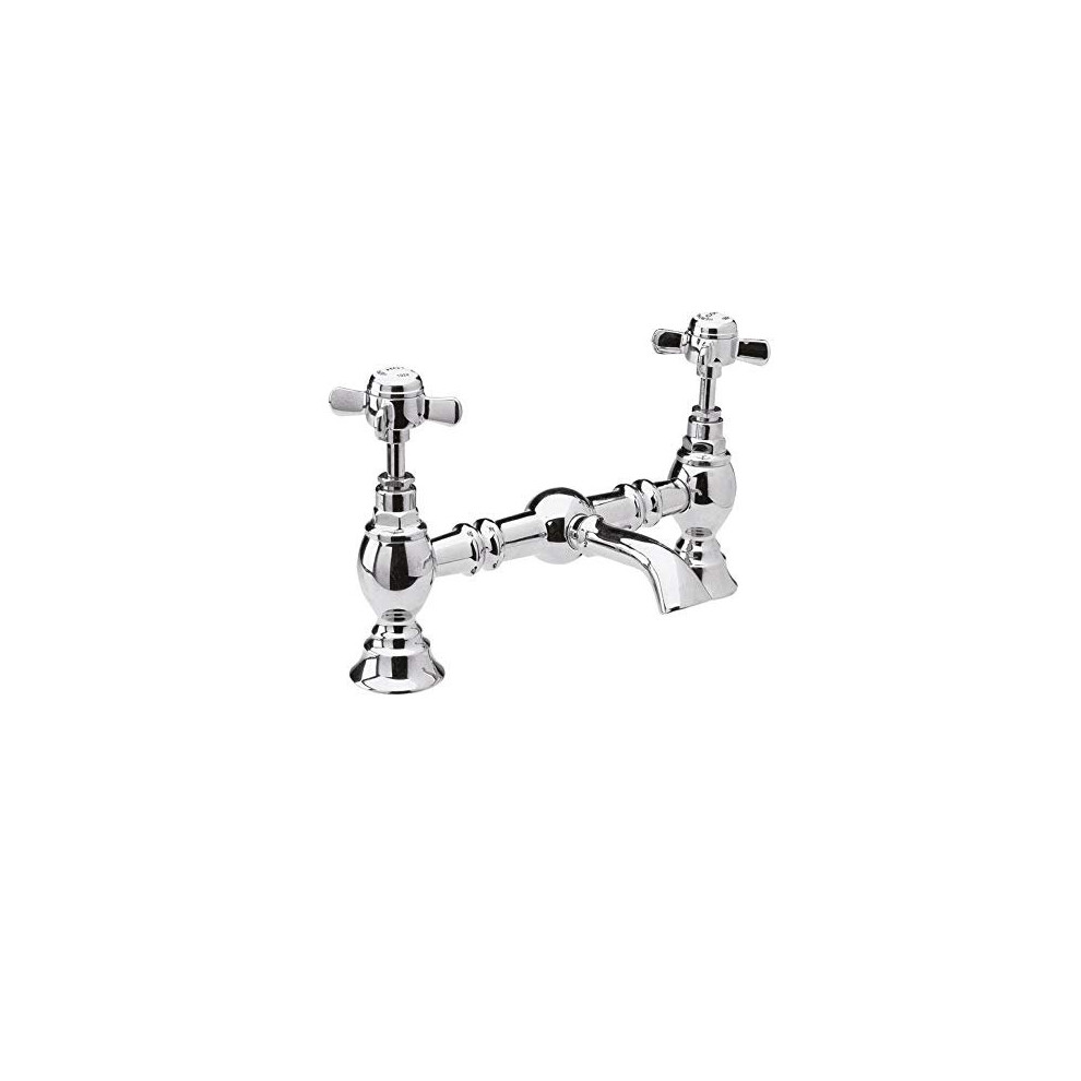 Nuie I315X Beaumont Traditional Bathroom Luxury Crosshead Handle Bridge Basin Mixer Tap, 140mm x 240mm, Chrome