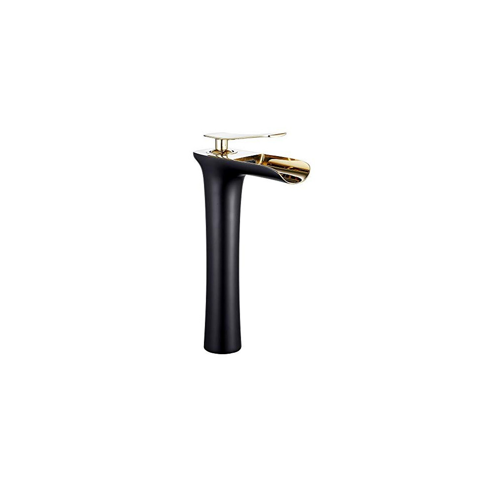 Waterfall Counter Top Basin Mixer Monobloc Tap Black Gold Bathroom Sink Taps Tall Counter Top Basin Mixer Faucet (Black Gold))