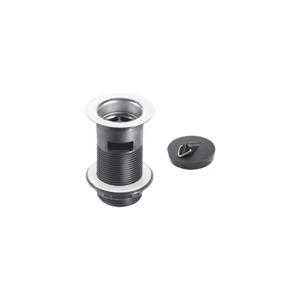 McAlpine BSW12T 1¼" Black Plastic Slotted Basin Waste - Backnut Model: 60mm Stainless Steel Flange x 3½" Tail with Black PVC Plug