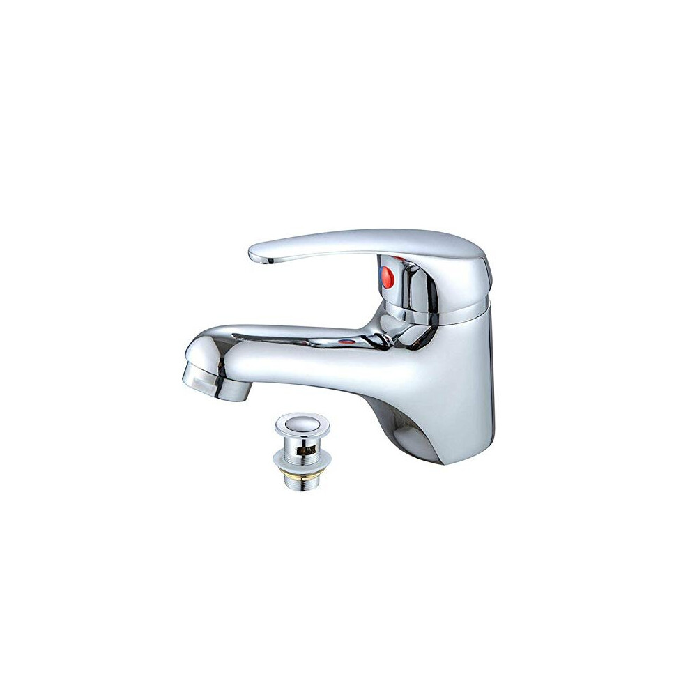 Modern Basin Sink Tap Square Mixer Chrome Monobloc Bathroom Cloakroom With Waste, Bathroom Taps Basin Sink Monobloc Mixer Faucet Cloakroom Tap & Free 730718874487