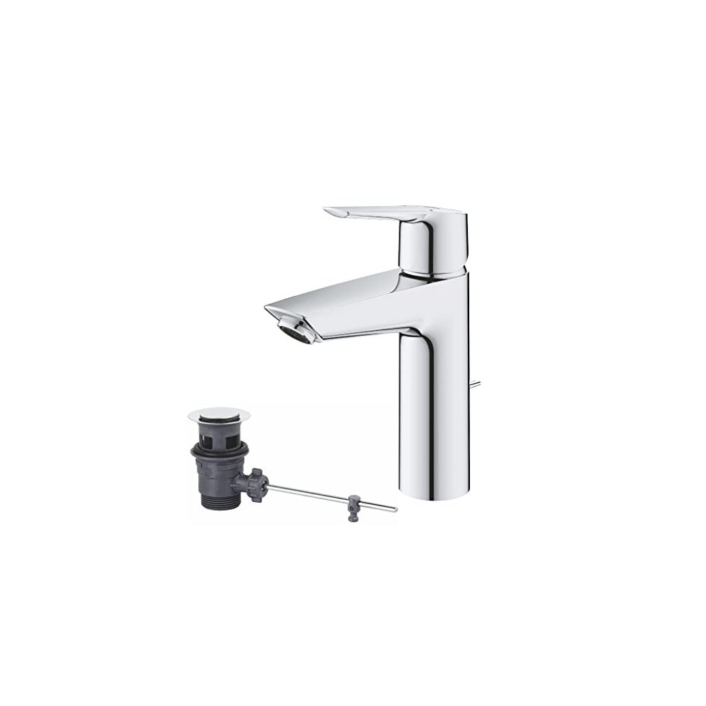 GROHE QUICKFIX Start ? Wash Basin Single Lever Mixer Tap with Pop-up Waste Set (Metal Lever, Water Saving Technology, Easy to Install, Includes 3-in-1