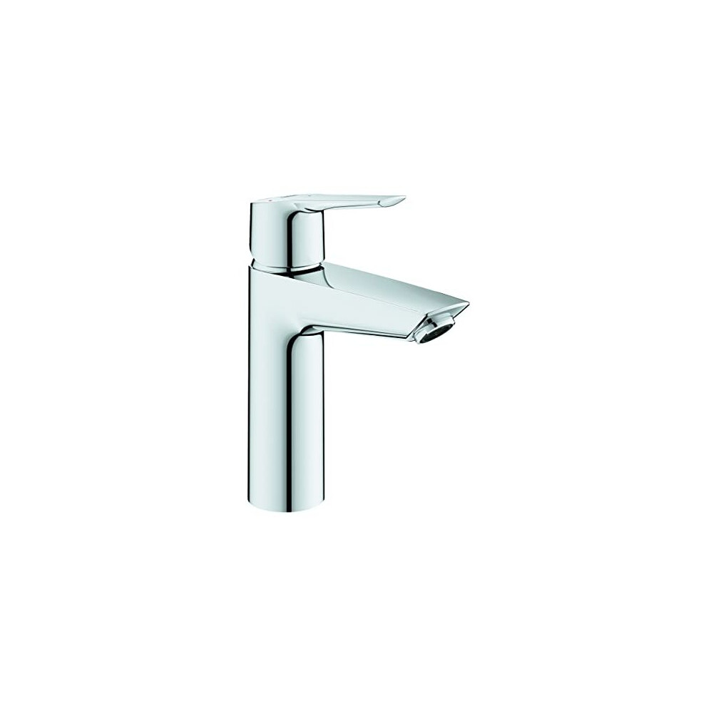 GROHE QUICKFIX Start - Smooth Body Metal Lever Basin Mixer Tap with Push-Open Pop-Up Waste Set (28mm Ceramic Cartridge, Water & Energy Saving, Quick