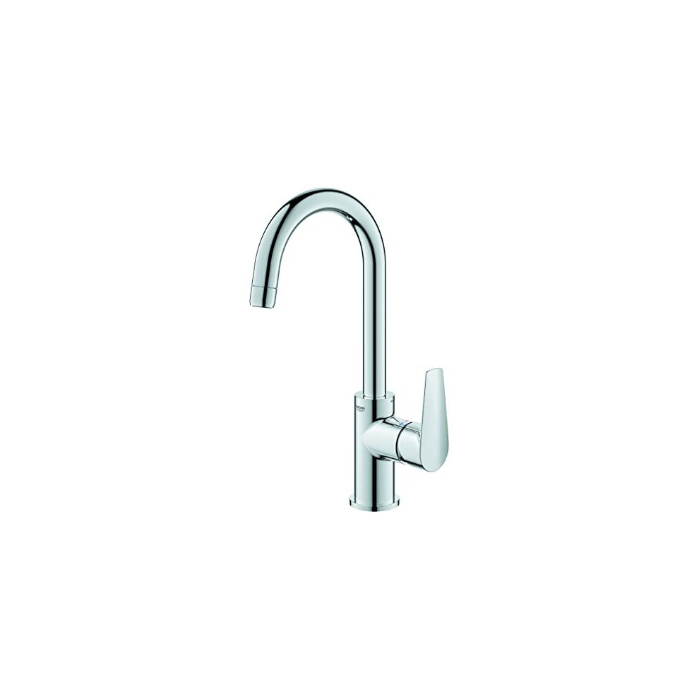 GROHE Start Edge - Wash Basin Mixer Tap (Metal Lever, Water Saving Mousseur 5.7 l/min, with Plastic Pop-Up Waste Set 1 1/4", 28 mm ceramic cartridge,