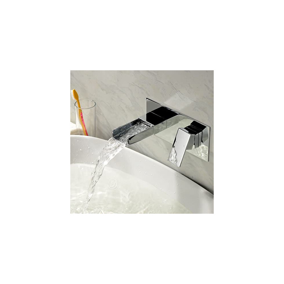 Ozone Square Waterfall Wall Mounted Basin Mixer Tap Chrome