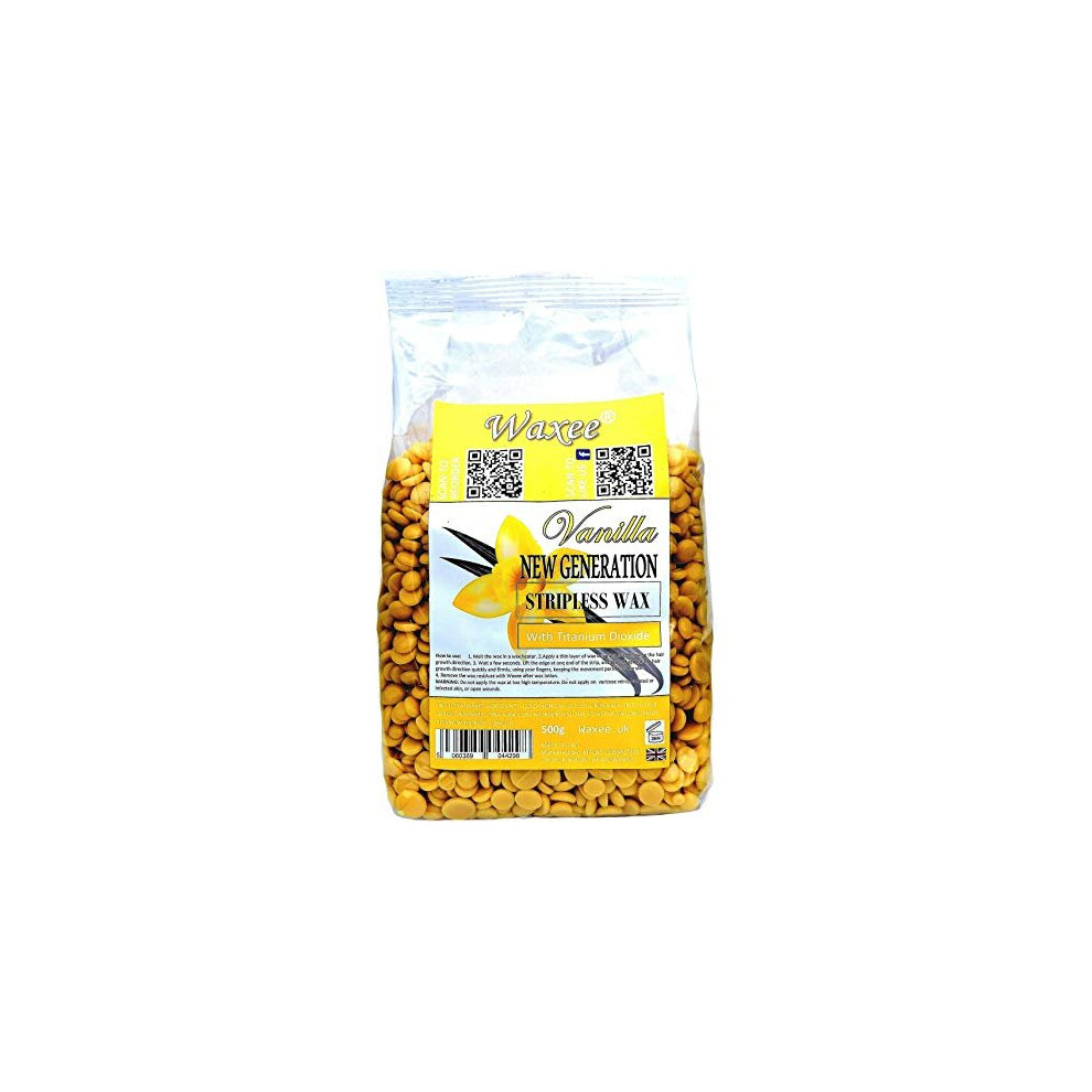 Waxee Stripless Hard Film Wax New Generation, Brazilian Peelable, Peel Off Flexible Wax Beads (500G Bag Of Film Hard Wax, Vanilla)