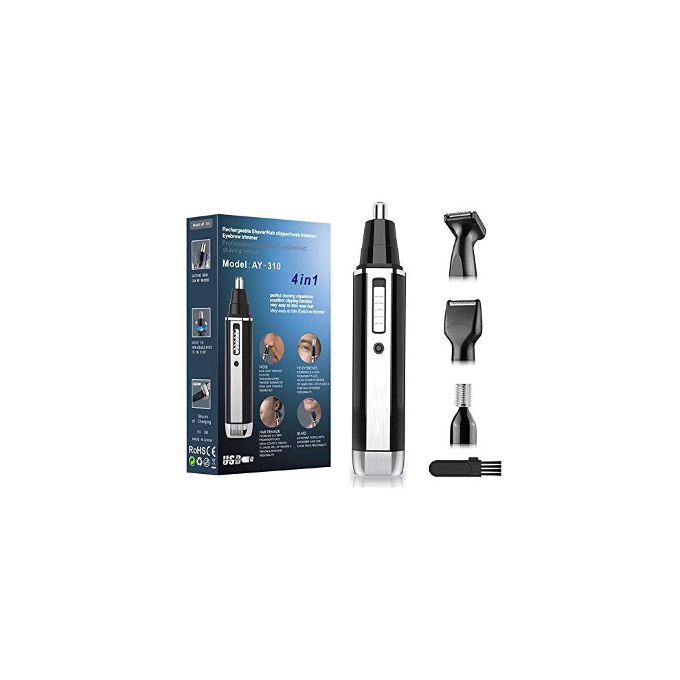 Cleanfly Nose & Ear Hair Trimmer 4-In-1 Usb Rechargeable, Painless & Waterproof - For Men & Women, Nose/Beard/Ear/Eyebrow Grooming