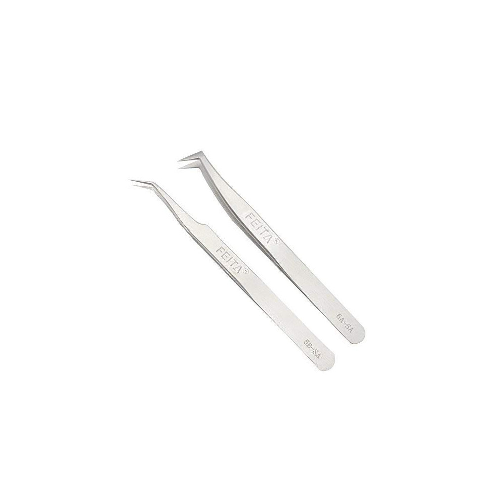Feita Silver Precision Eyelash Extension Tweezers Set - Professional Slant & Angled Curved Pointed Volume Tweezers For 3D 4D 6D Lashes Extension