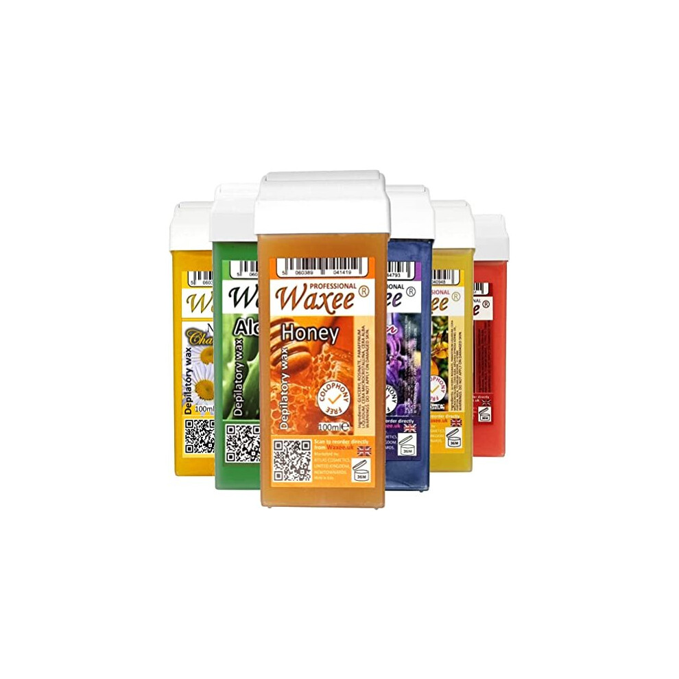 Mix of 6 roll-on wax cartridges, roller wax refill 100ml from UK Brand- Waxee!