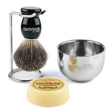 Shaving Set 4in1 Anbbas Men Fine Badger Bristle Shave Brush Black Wood Handle Stainless Steel Shaving Stand and Soap Cup with Shaving Soap Bar N