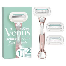 Gillette Venus Deluxe Smooth Sensitive Women's Razor + 3 Razor Blade Refills, with Rose Gold Metal Handle, Lubrastrip with A Touch of Aloe Vera