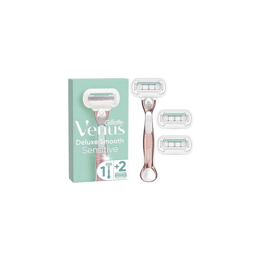 Gillette Venus Deluxe Smooth Sensitive Women's Razor + 3 Razor Blade Refills, with Rose Gold Metal Handle, Lubrastrip with A Touch of Aloe Vera