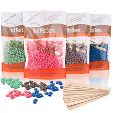 Hard Wax Beads, 4 X 100G Painless Hard Wax Beans with 10 Applicators, Professional Wax Beads for Eyebrow, Armpit, Bikini, Back, Chest, Legs, Painless