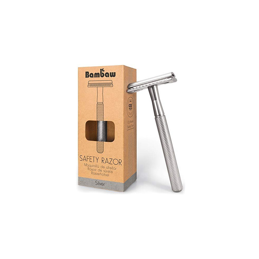 Bambaw Silver Double Edge Safety Razor | Zero Waste Razor For Men And Women | Safety Razor Eco-Friendly | Fits All De Razor Blades | Eco-Friendly And Reusable