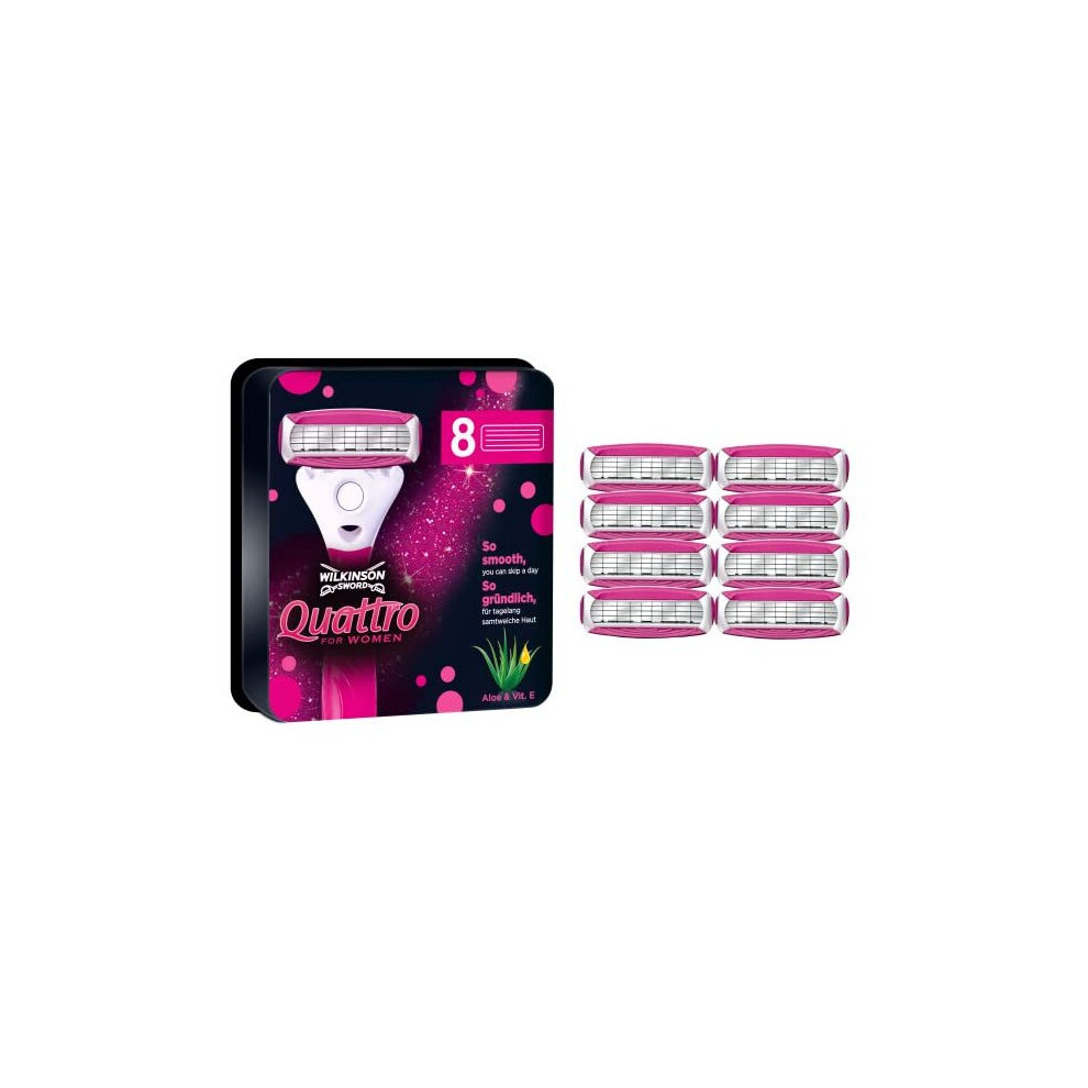 Wilkinson Sword - Quattro For Women | Smooth Glide| 8 X Razor Blade Refills