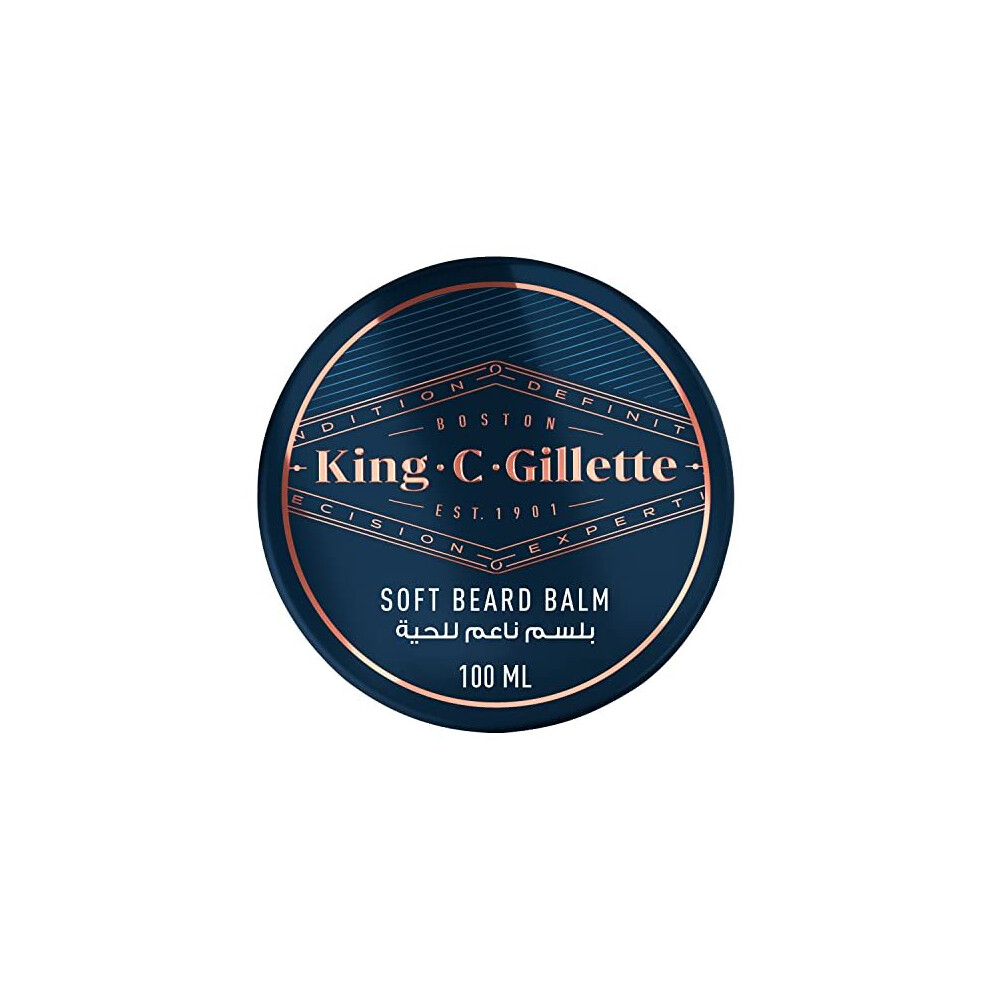 King C. Gillette Beard Balm for Men, 100 ml, with Cocoa Butter, Argan Oil & Shea Butter, Facial Hair Moisturiser