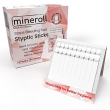 Mineroll Styptic Stick Shave Accessories 4-Packs, 80-Sticks Stops Bleeding for Razor Nicks and Minor Cuts for Men & Women, Sanitary and Great for Barb