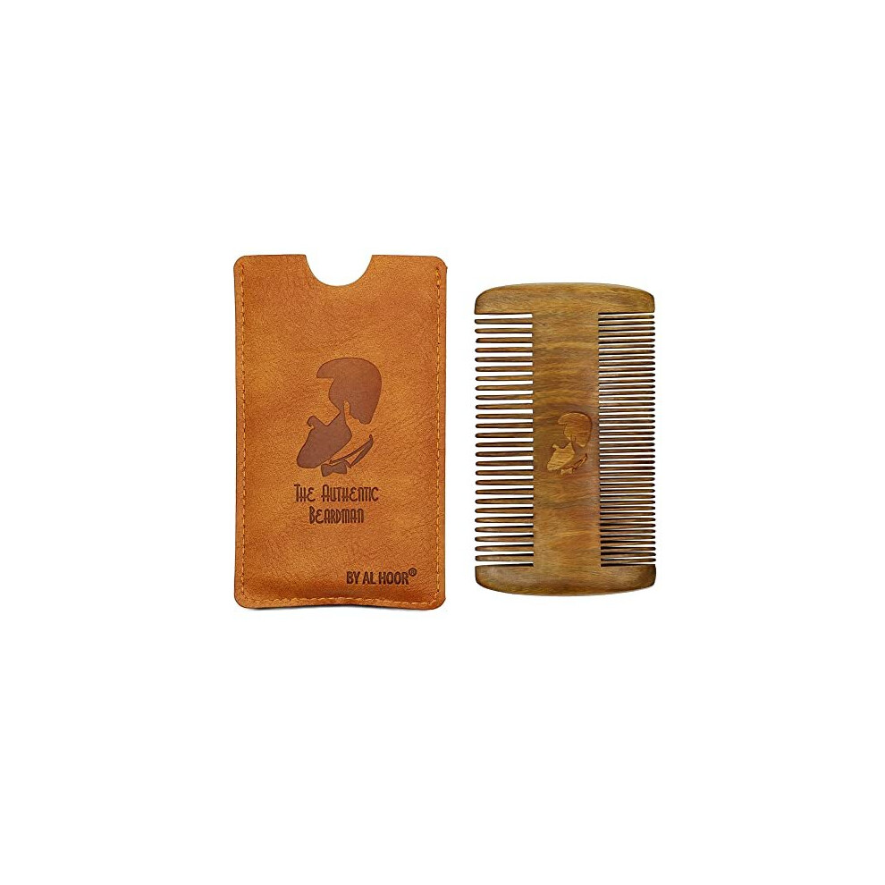 Al Hoor Unisex Not,Specified Genuine Natural Sandalwood Beard And Moustache Comb For Men - Free Leather Pouch - Non-Static Smooth And Elegant Combing