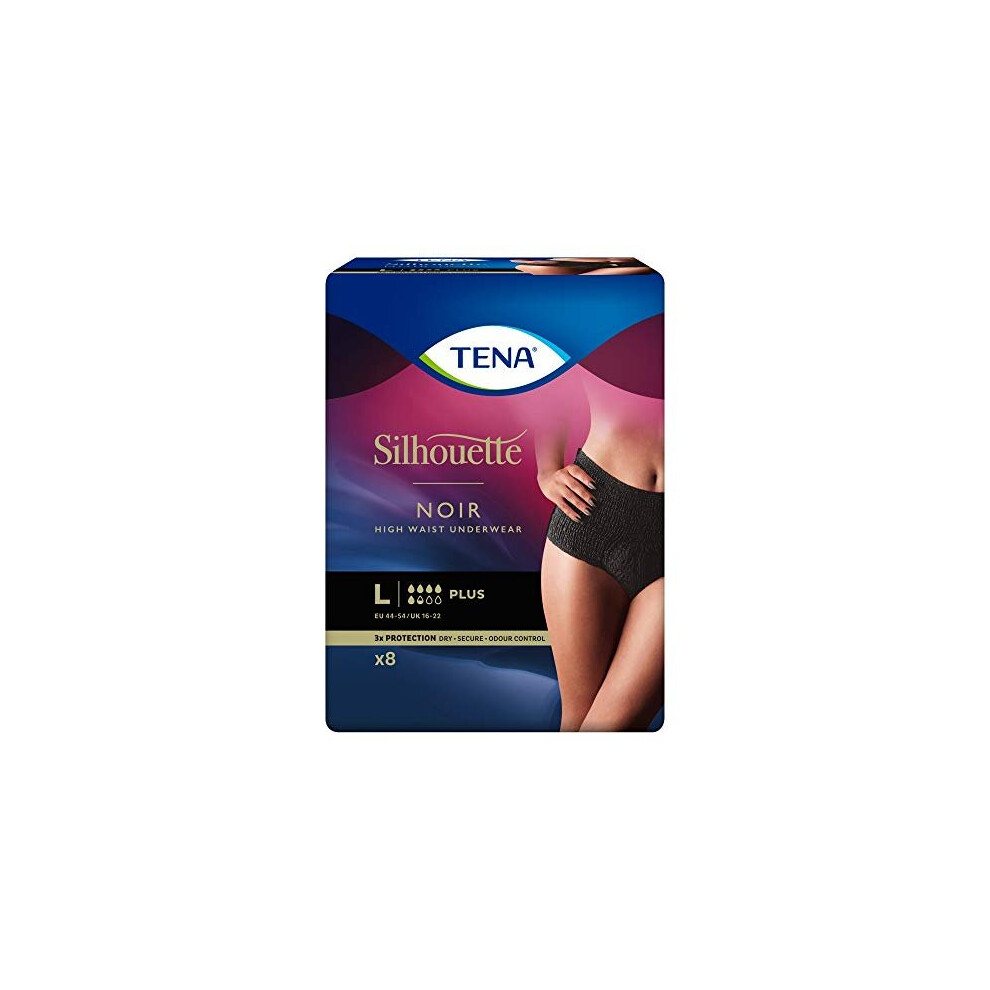 Tena Silhouette Underwear High Waist Plus Black Large 8 Pack