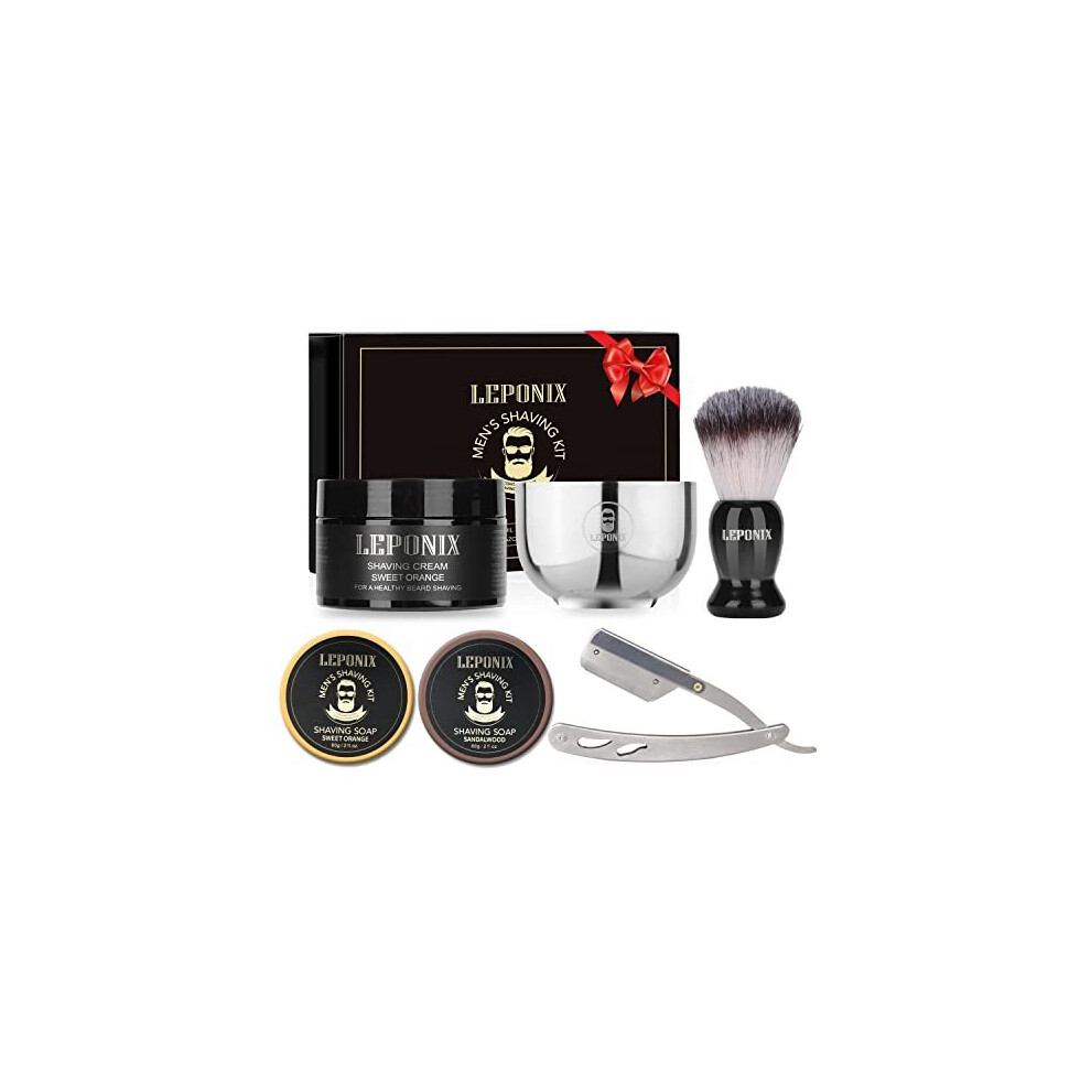 Shaving Kit for Men, Mens Shaving Kit, Includes 2 Packs Shaving Soaps, Shaving Brush, Shaving Bowl, Shaving Cream, Shaving Gift Set for Men Husband