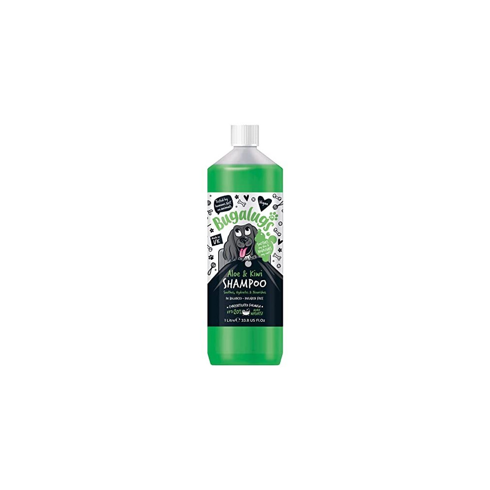 BUGALUGS Dog Shampoo - Soothing Aloe & Kiwi dog pet grooming shampoo & conditioner products for smelly dogs with tropical fragrance, best puppy