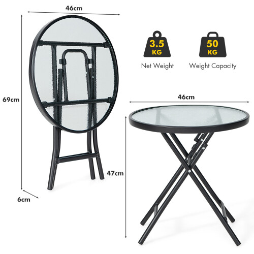 Costway Patio Folding Glass Side Table Portable Round Bistro Coffee Table 1