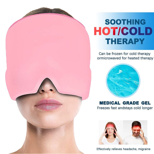 (Pink) Ice Pack Migraine Hat Cold Therapy Headache Pain 1
