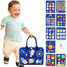 Busy Board Sensory Montessori Toys 10 Pages Quiet Book for Kids Preschool Learning Activities w/ Life Skills Alphabet Number Shape Weather