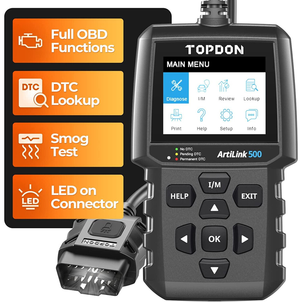 OBD2 Scanner TOPDON AL500 Car Diagnostic Code Reader, Car Check Engine Light CAN with 10 OBD2 Functions, Turn Off MIL, O2 Sensor Test