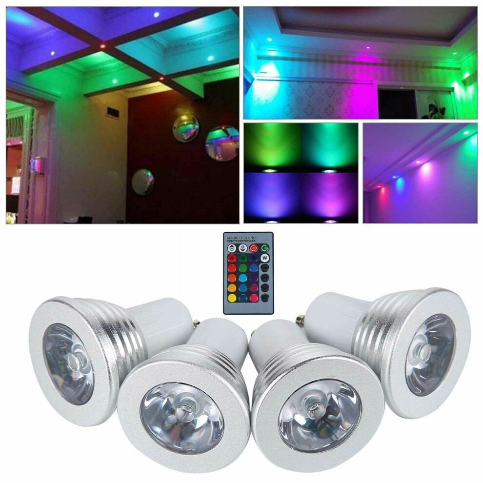 4X Bombillas Led GU10 5W 16 Colores Cambiantes Con Mando A Distancia-image