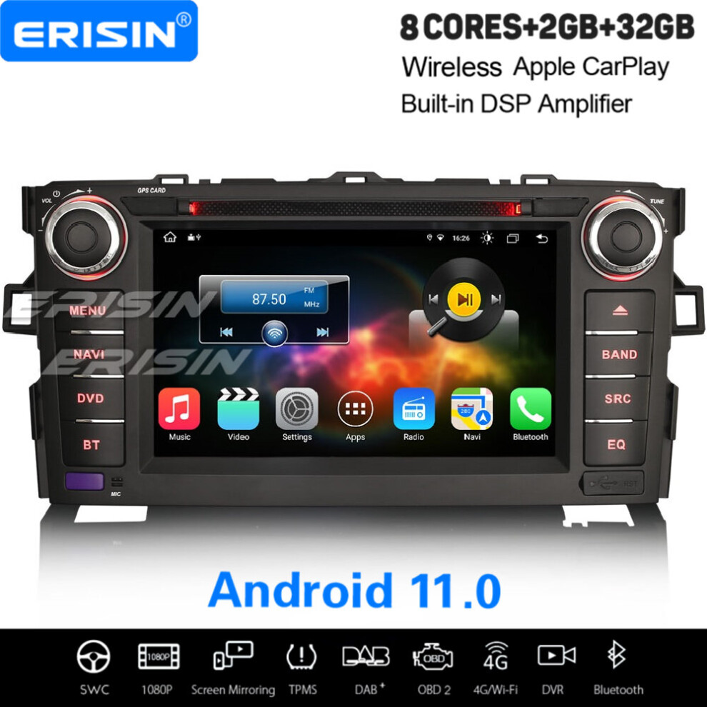 8-Core Android 11 Car Stereo Toyota Auris Corolla Altis CarPlay DAB+ Satnav 32GB Bluetooth TPMS OBD2