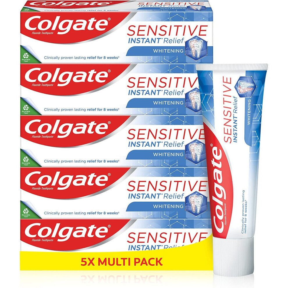 Colgate Sensitive Instant Relief Whitening Toothpaste 75 ml Pack of 5, Blocks Pain Instantly, Prevents Sensitivity, Gently Removes Stains (5 x 75 ml)