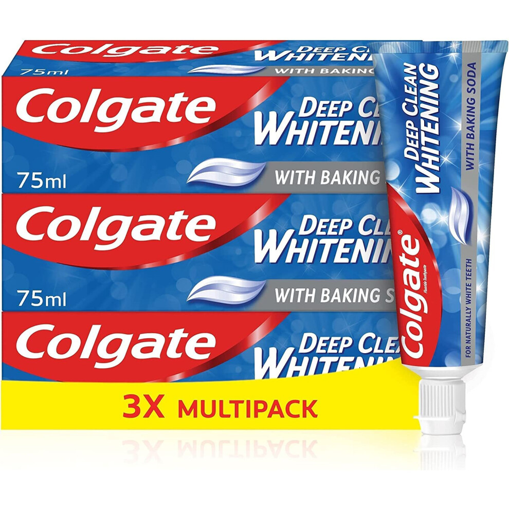 Colgate Deep Clean Whitening Toothpaste, 3 x 75 ml | Helps remove stains | Removes plaque | Clinically proven | Fights cavity